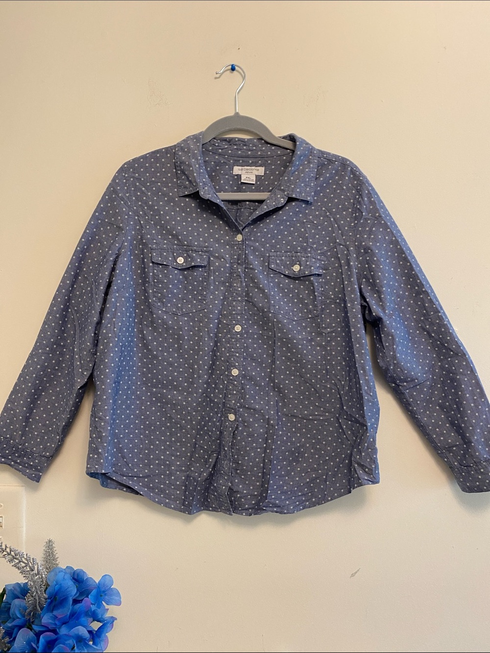 Liz Claiborne Navy Dot-Print Button-Down Shirt